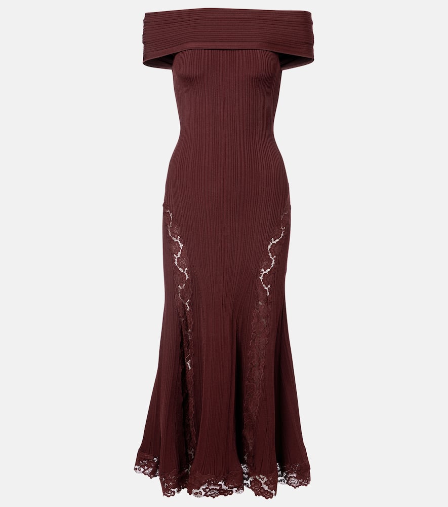 Lace-trimmed off-shoulder midi dress