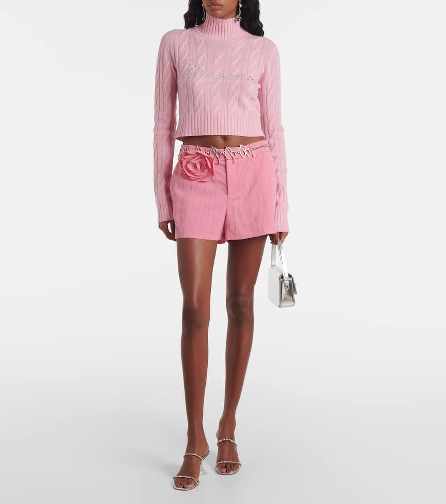 Floral-appliqué gabardine shorts