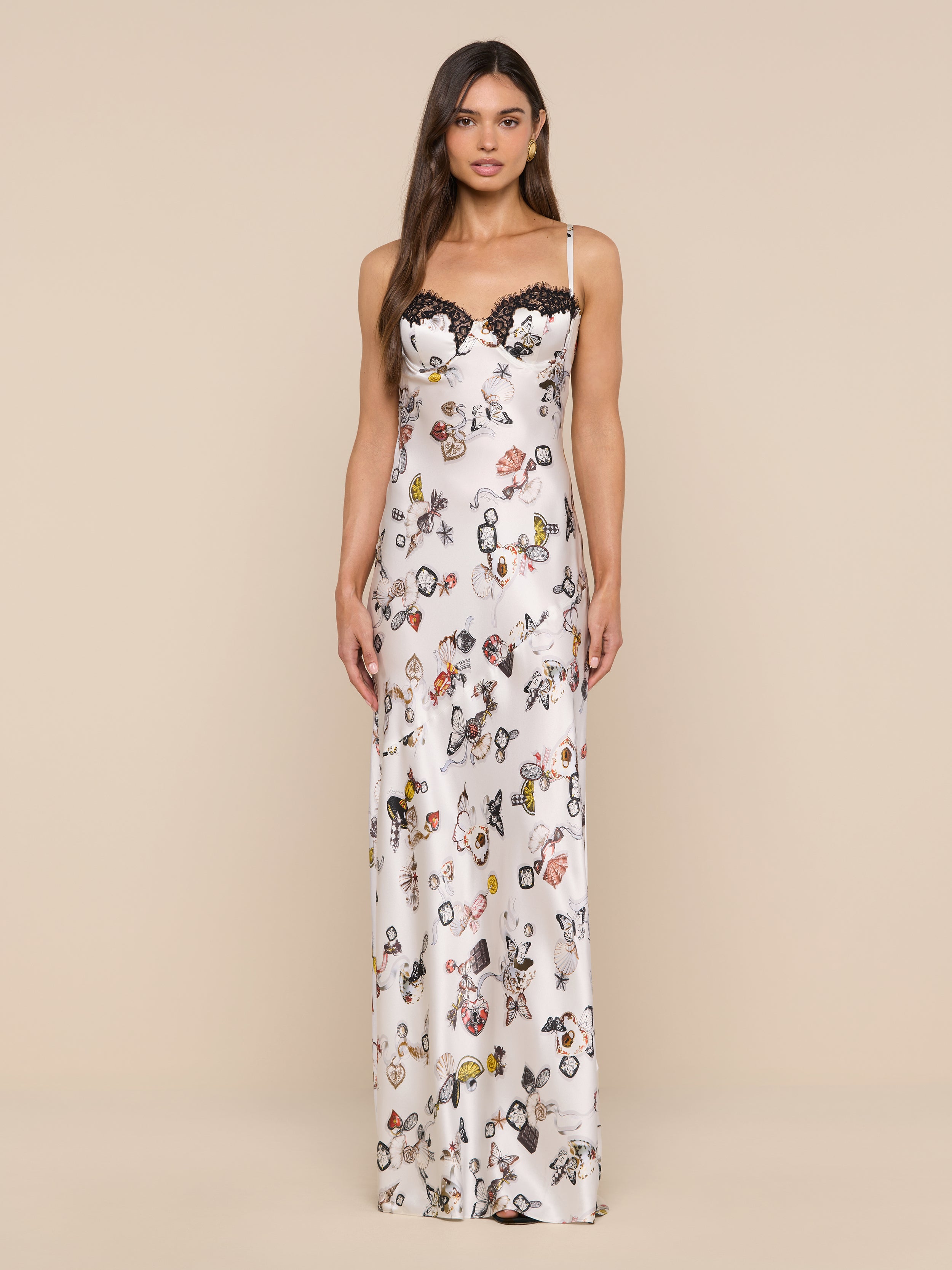 Sayla Silk Gown In Ecru Multi Lock Butterfly