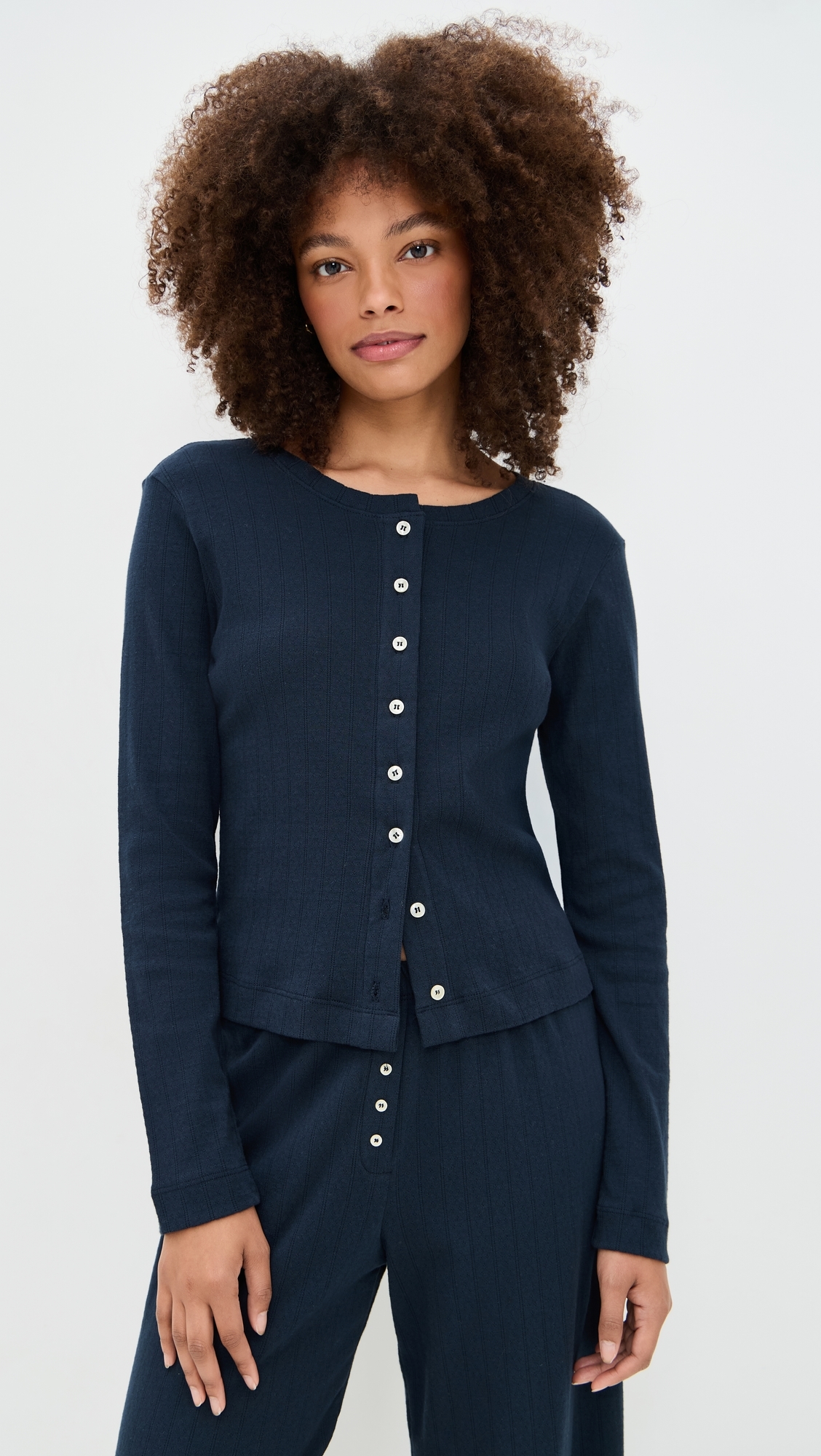 Pointelle Classic Crew Cardigan Midnight 