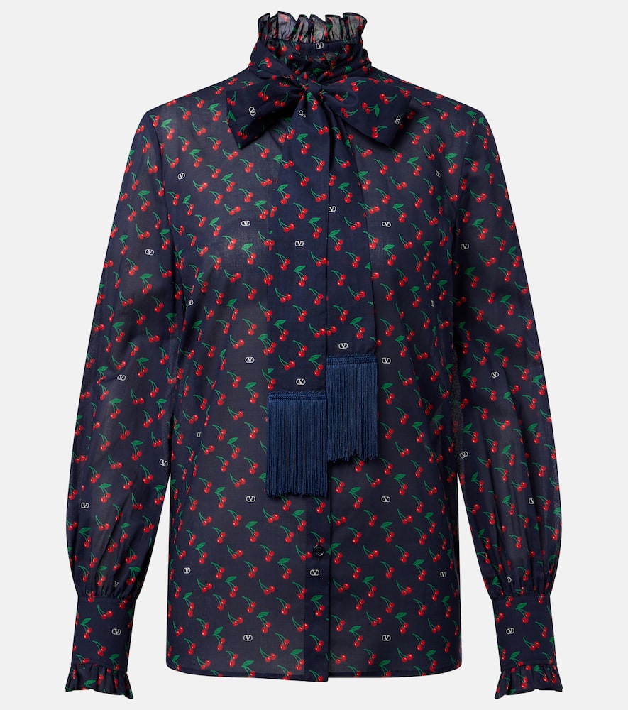 Cherryfic bow-detail cotton muslin shirt
