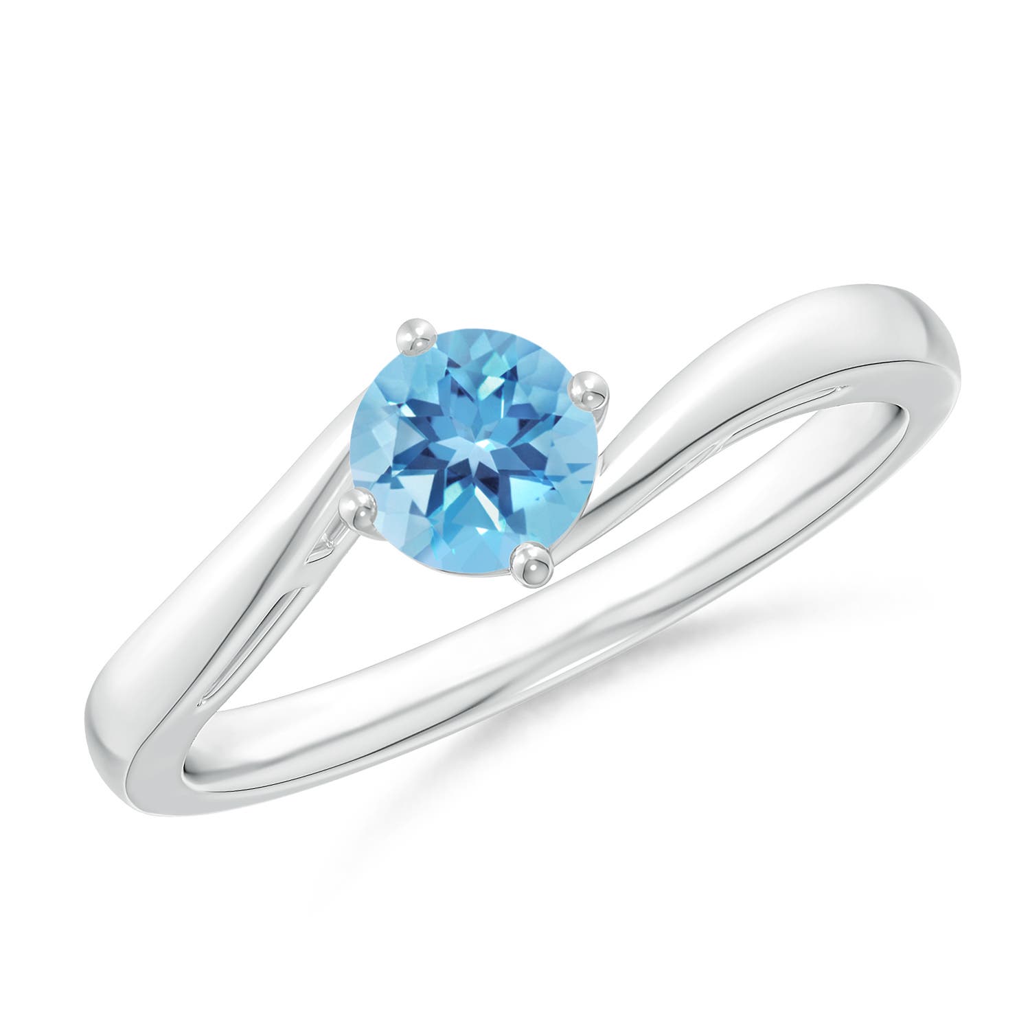 Angara 0.6 Carat Classic Round Swiss Blue Topaz Solitaire Bypass Ring in Platinum
