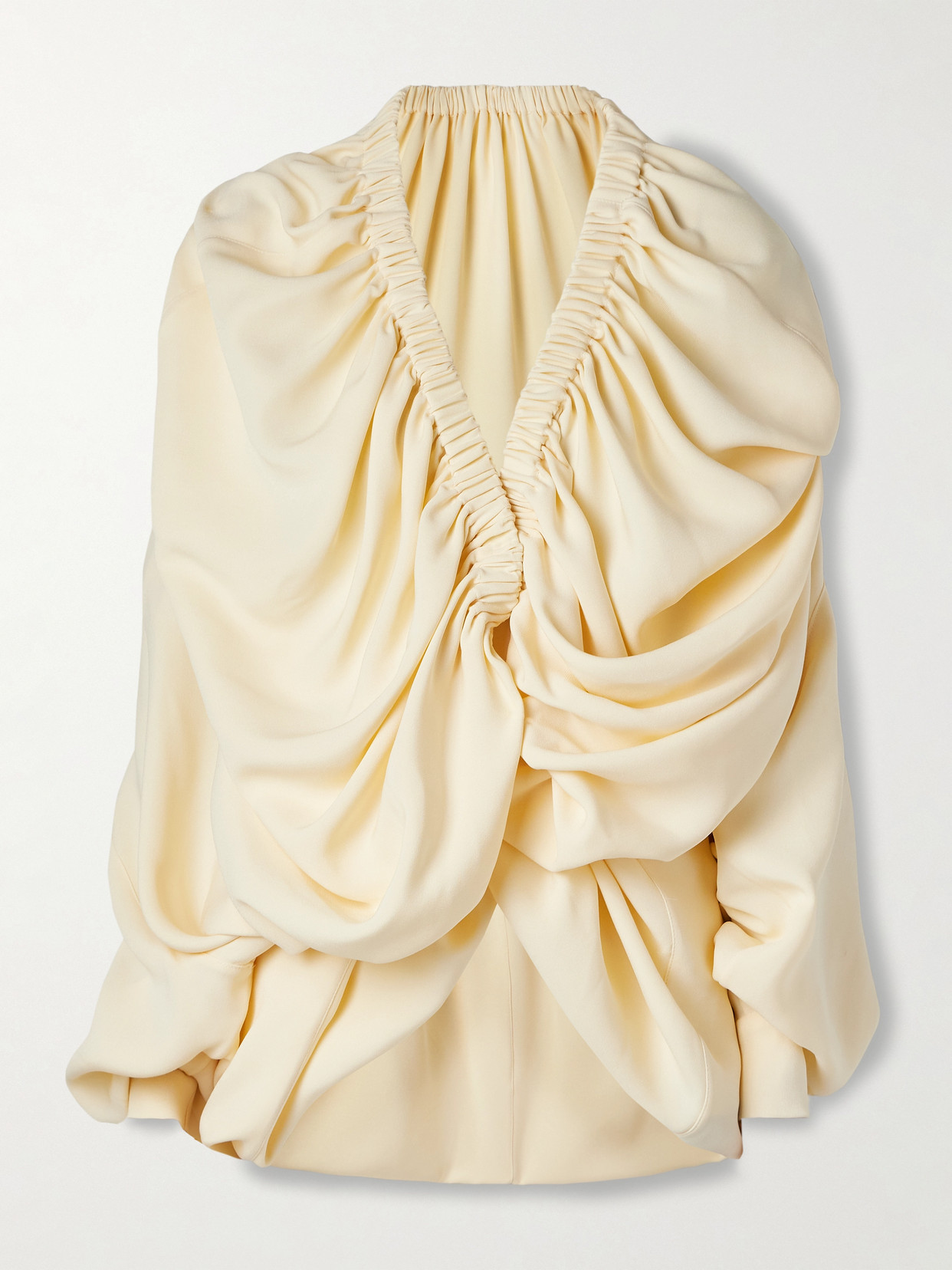 Sata Draped Gathered Wool And Silk-blend Crepe Wrap Blouse - Ivory