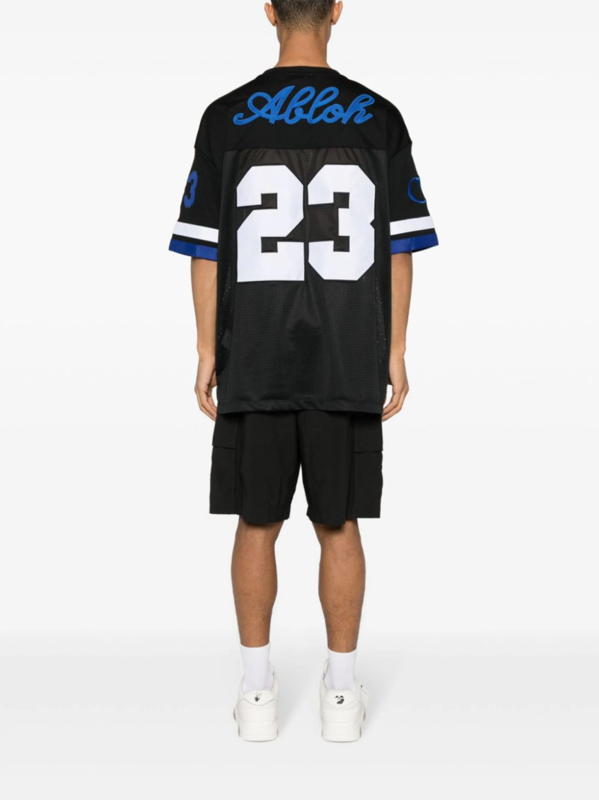 Logo-appliqué panelled T-shirt - 1001 BLACK WHITE