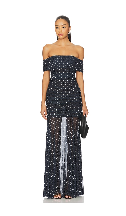 MAJORELLE Lena Gown in Dark Navy & Cream Dot.  XS also in L, M