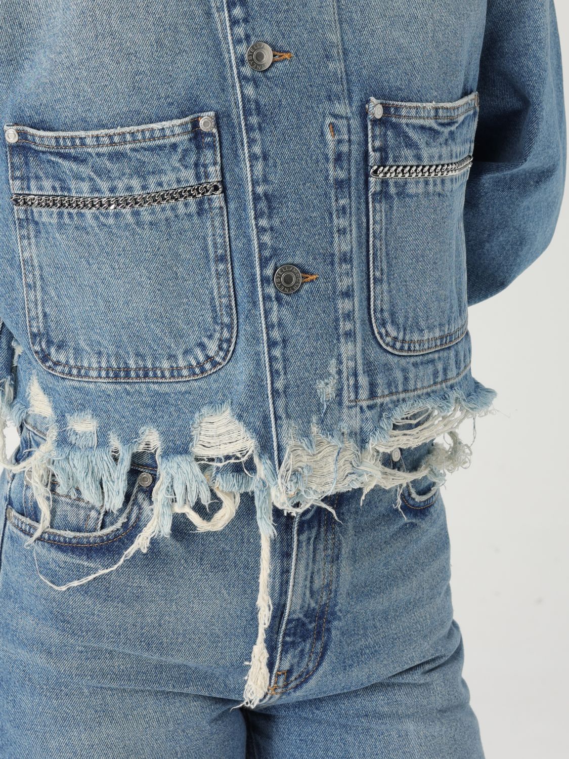 Chain-detailing denim jacket - Blue