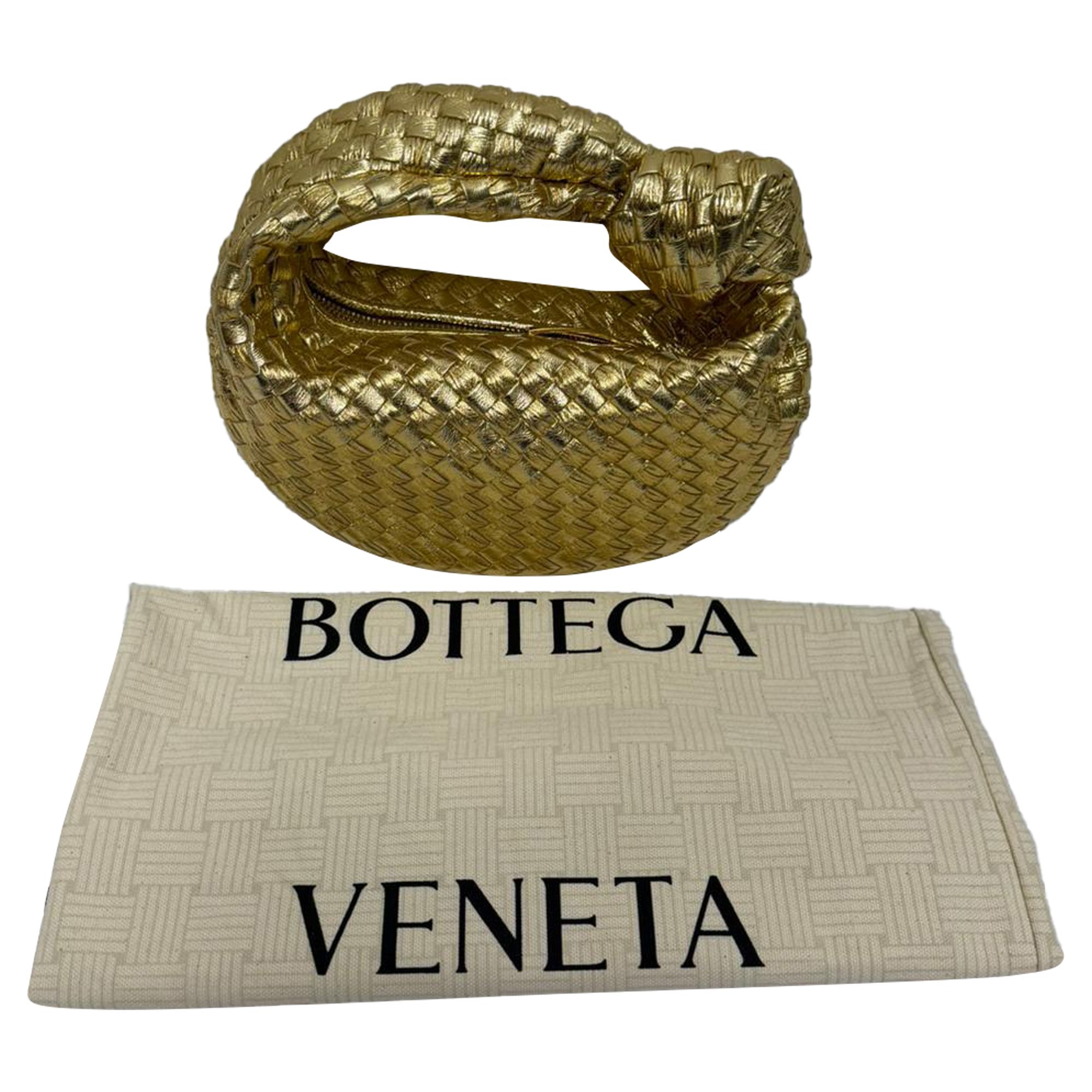 Bottega Veneta Preloved Metallic Intrecciato Mini Jodie In Gold Nappa Leather In Metallic Gold