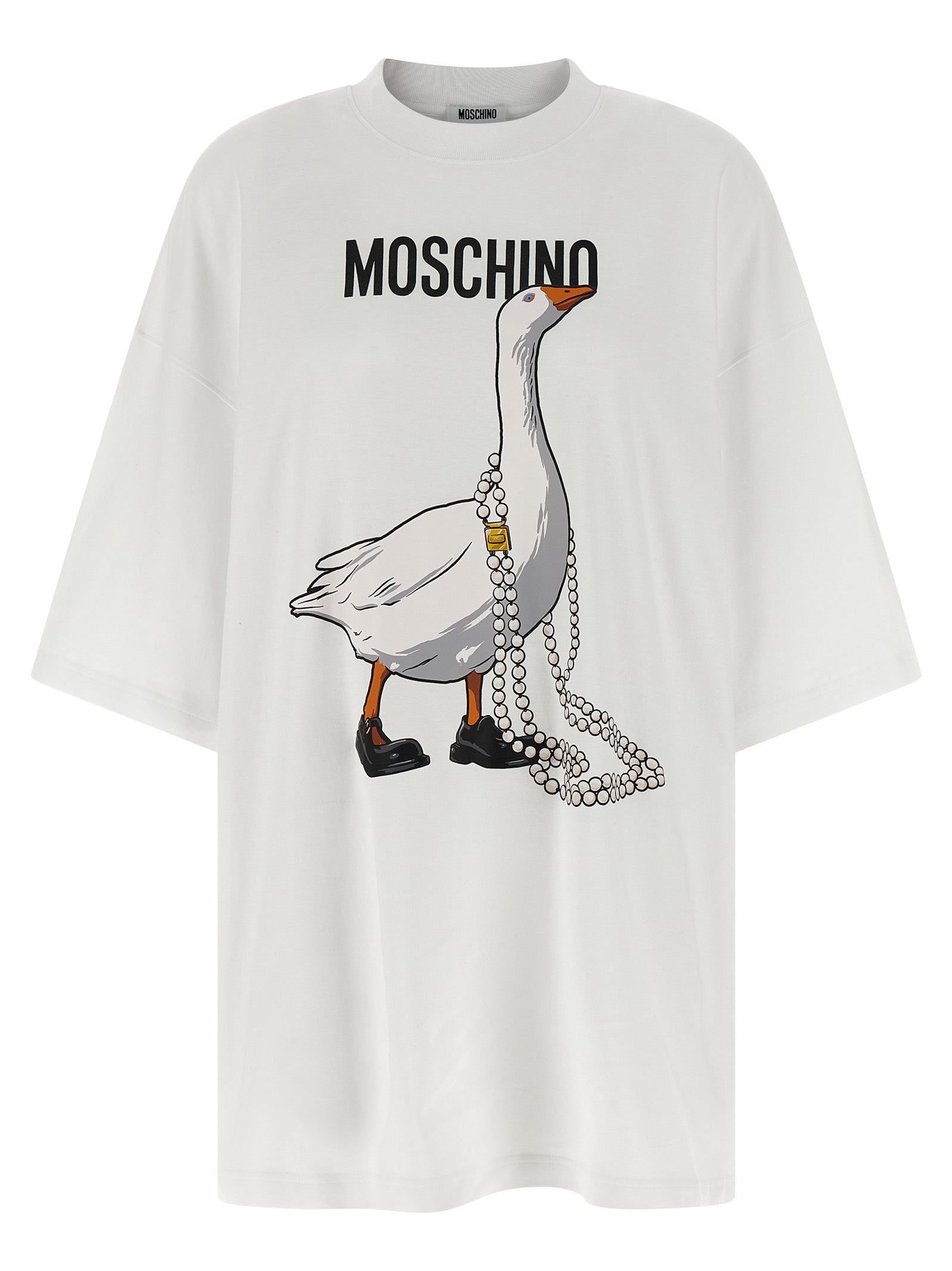 Graphic Goose Print T-Shirt Dress — White