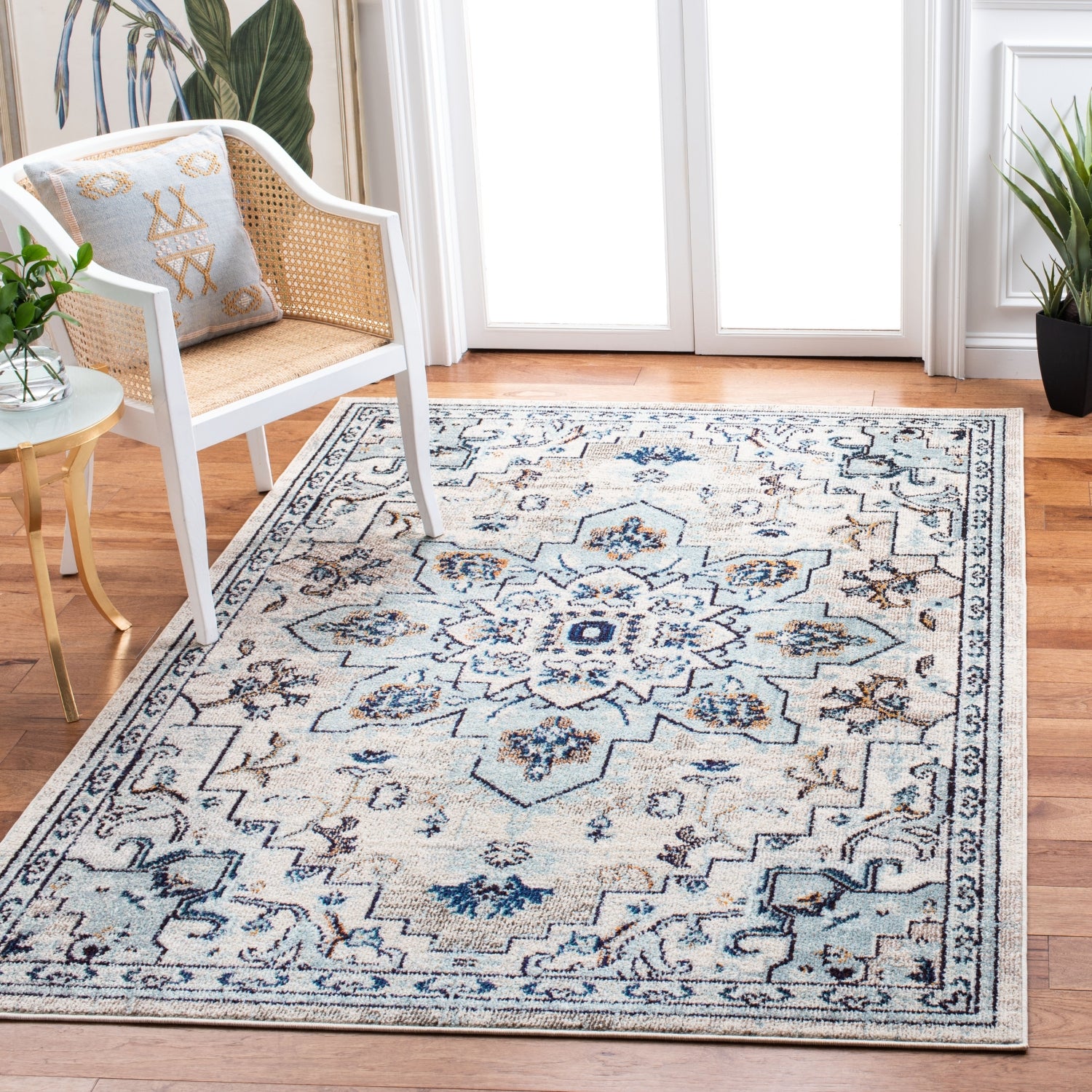 Madison Machine Made Area rug, Ivory / Light Blue Bohemian Style Easy Care