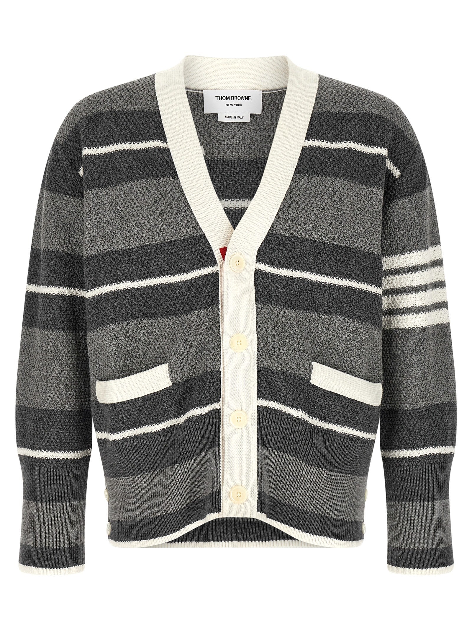 Striped Cotton Cardigan — Gray