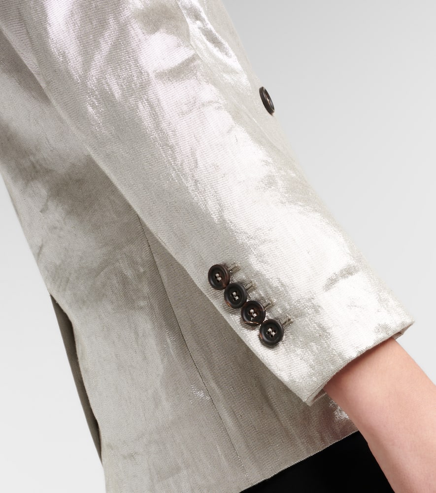 Double-breasted metallic linen-blend blazer