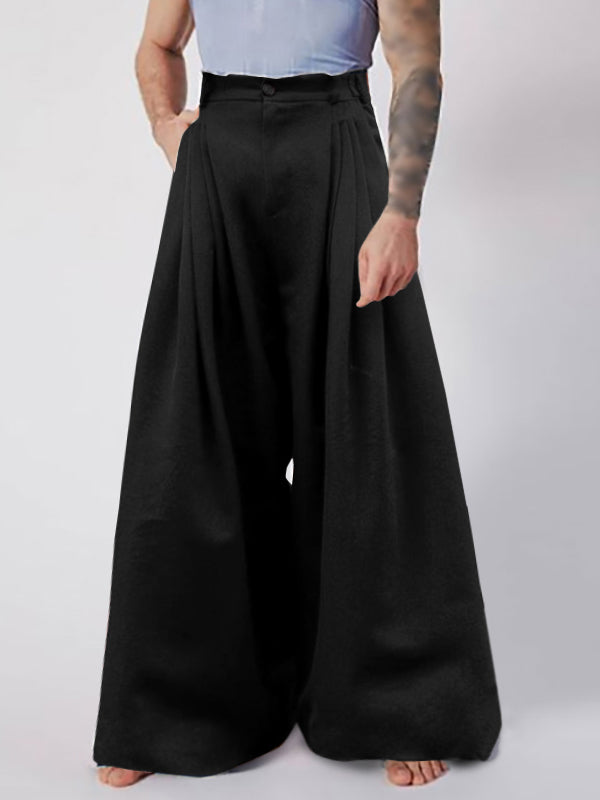 Mens Pleated High Waisted Wide-leg Pants SKUI71146 - Black / S