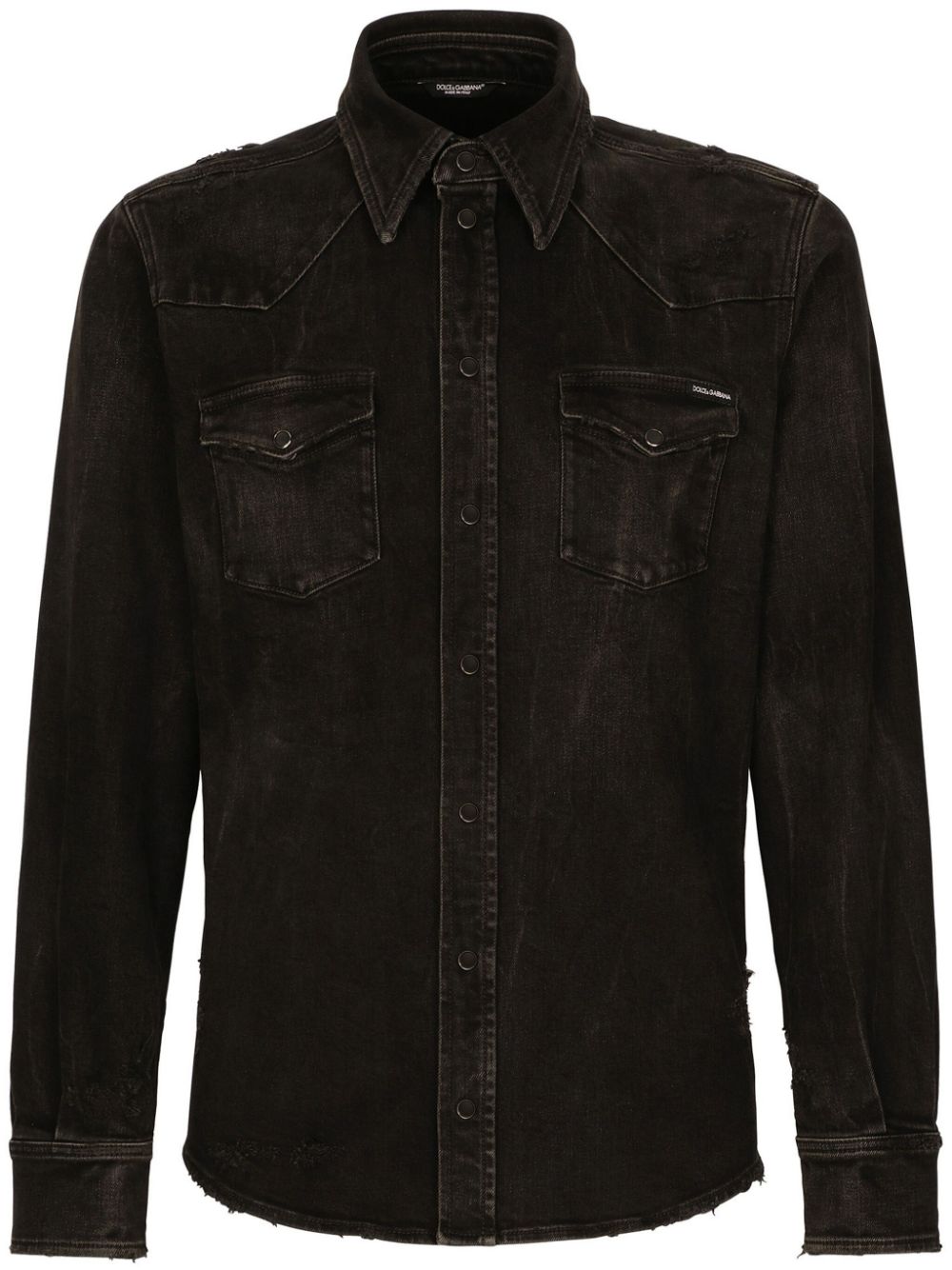 -Camicia Western In Denim Distressed-Uomo
