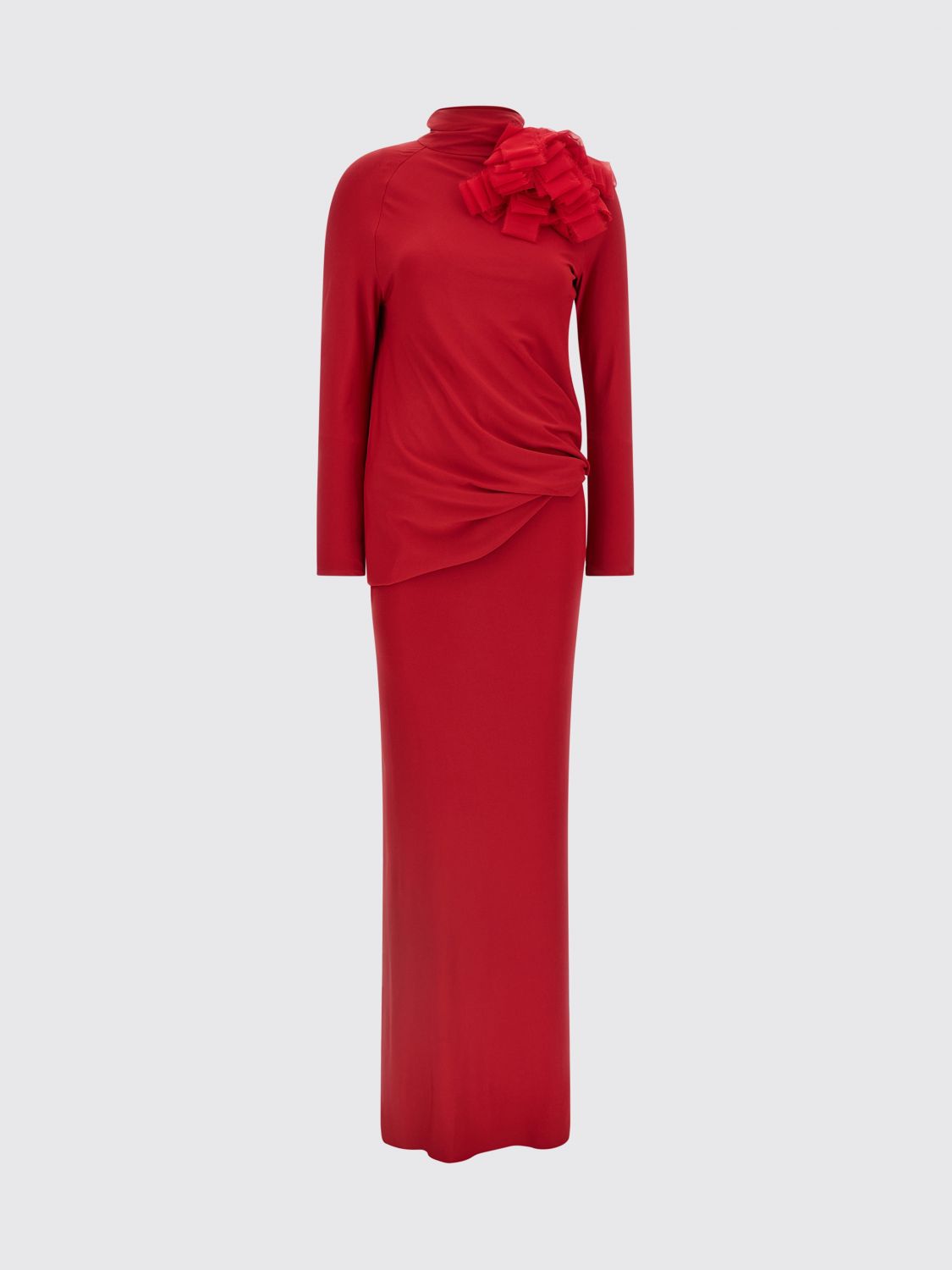 Long Open Back Dress With High Neck Red