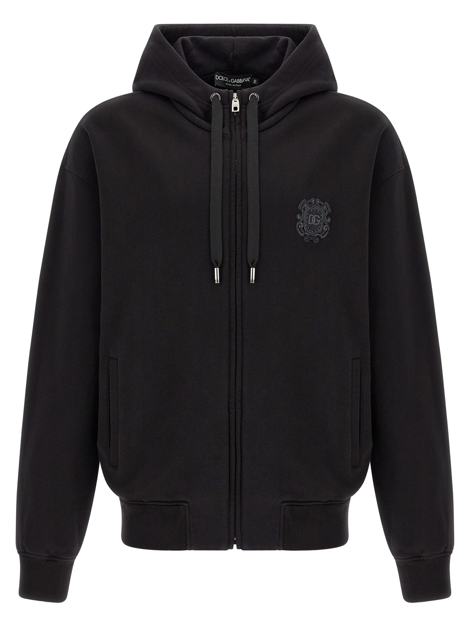 Embroidered Cotton Hoodie — Black