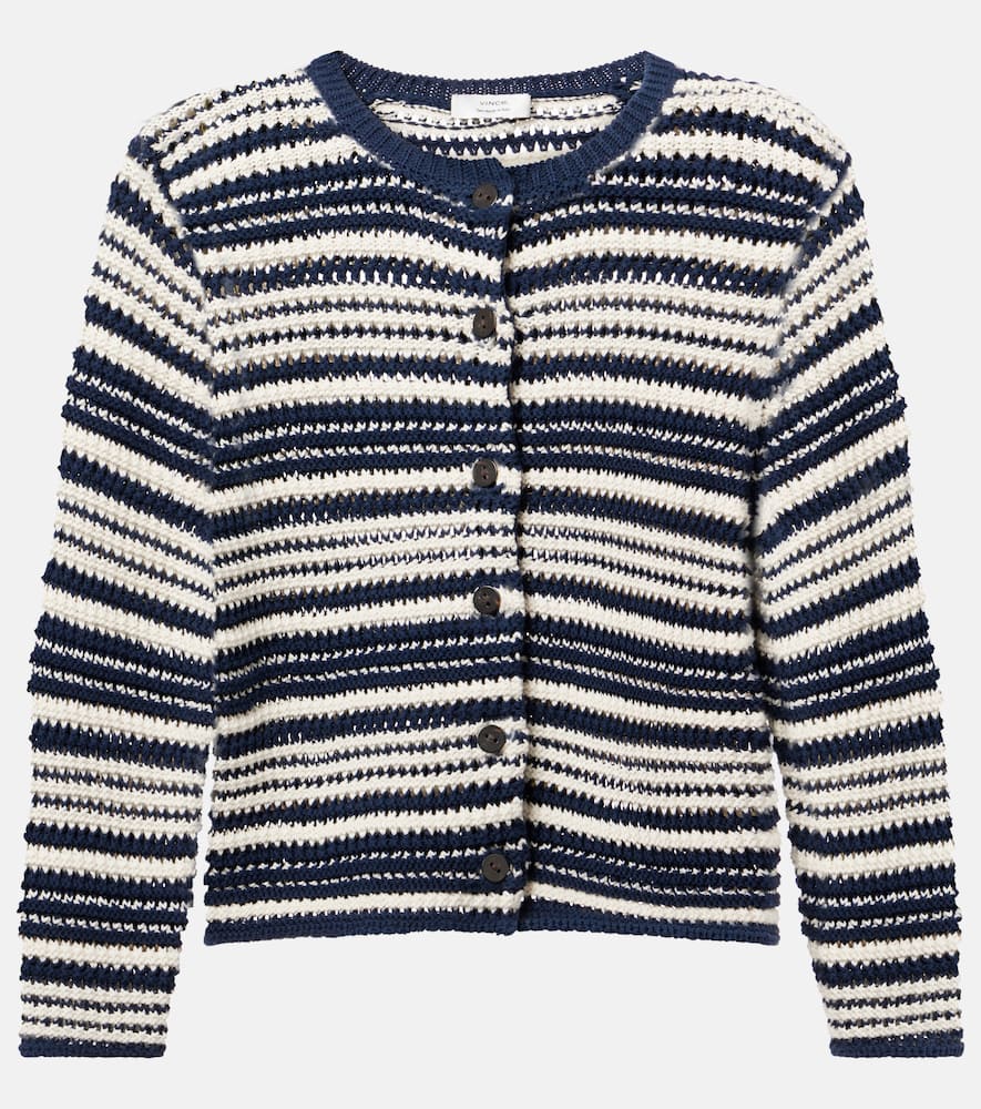 Open-knit striped cotton cardigan