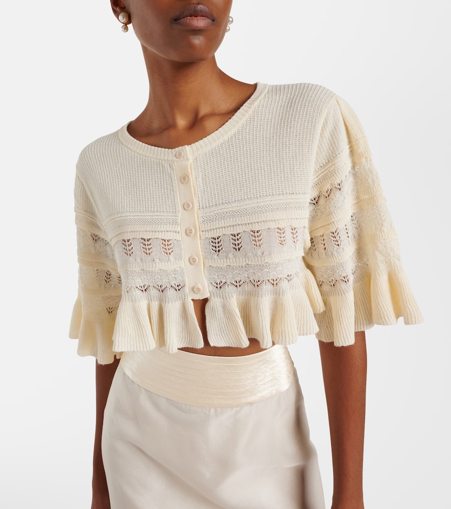 Cropped open-knit ruffled cardigan