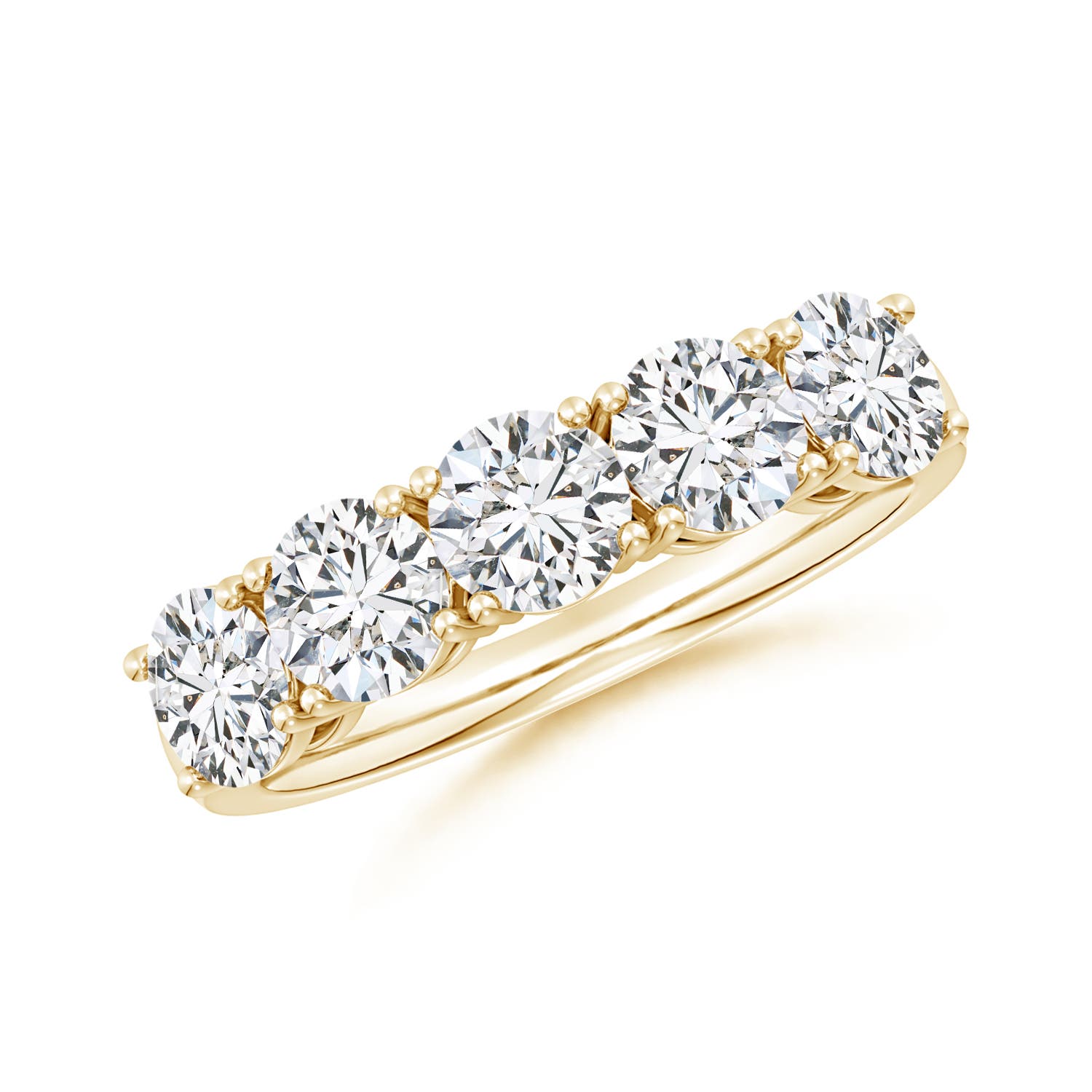 Angara 2.35 Carats Prong-Set Round Diamond Five Stone Wedding Ring in 14K Yellow Gold