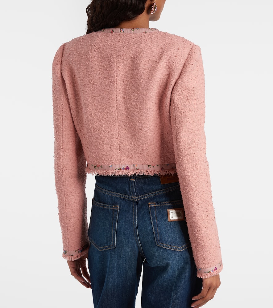 Floral cropped cotton-blend tweed jacket