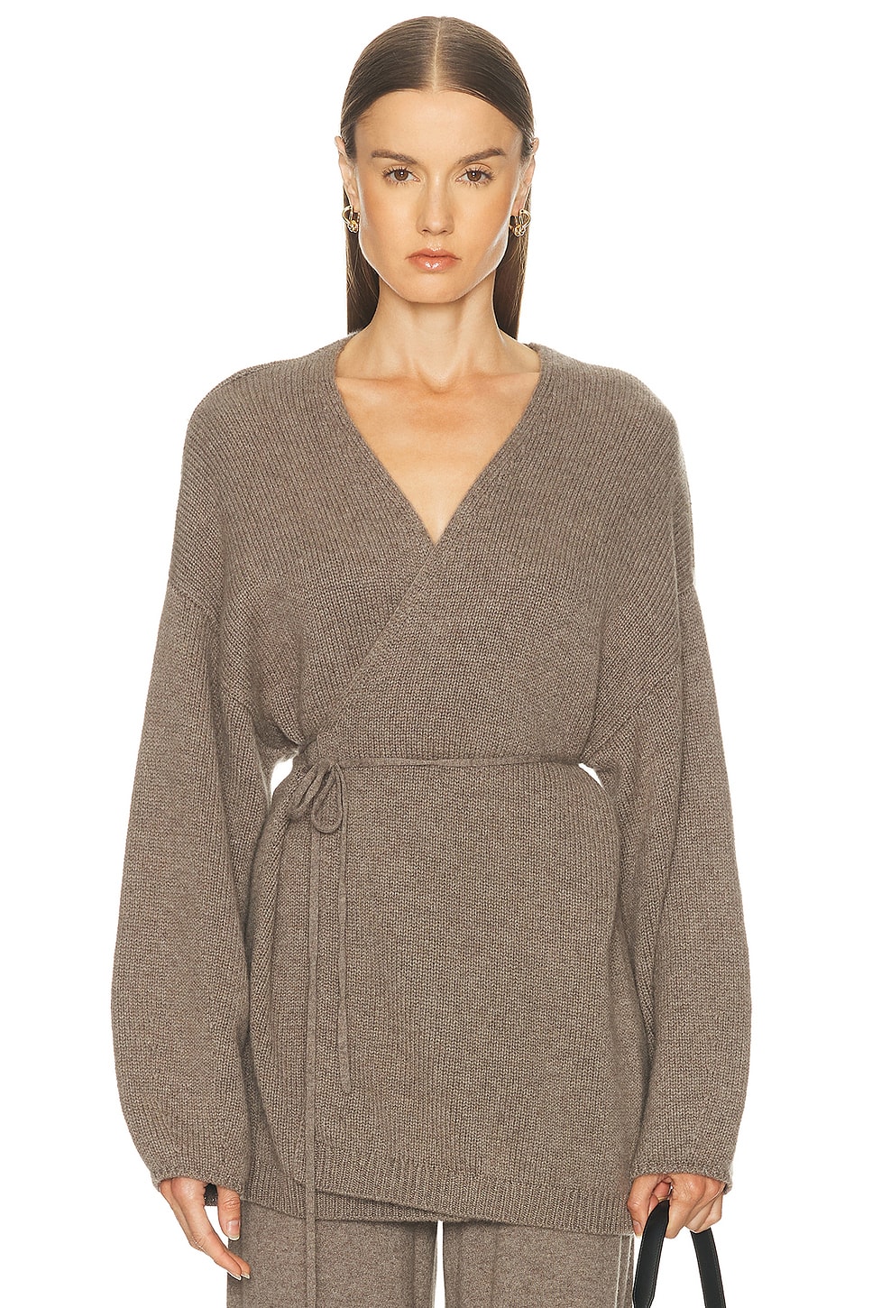 Lisa Yang Laurina Wrap Cardigan in Truffle - Neutral. 1 also