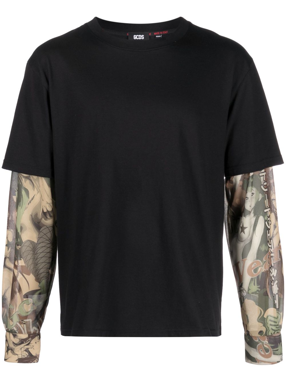 Graphic-print layered cotton T-shirt - Black