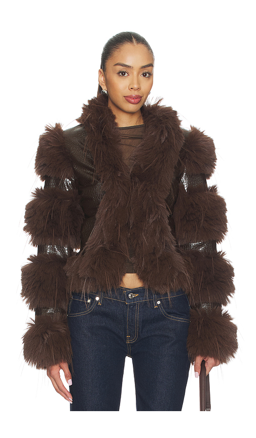 CULTNAKED Faux Fur Caterpillar Coat in Brown. - XL also in XS, S