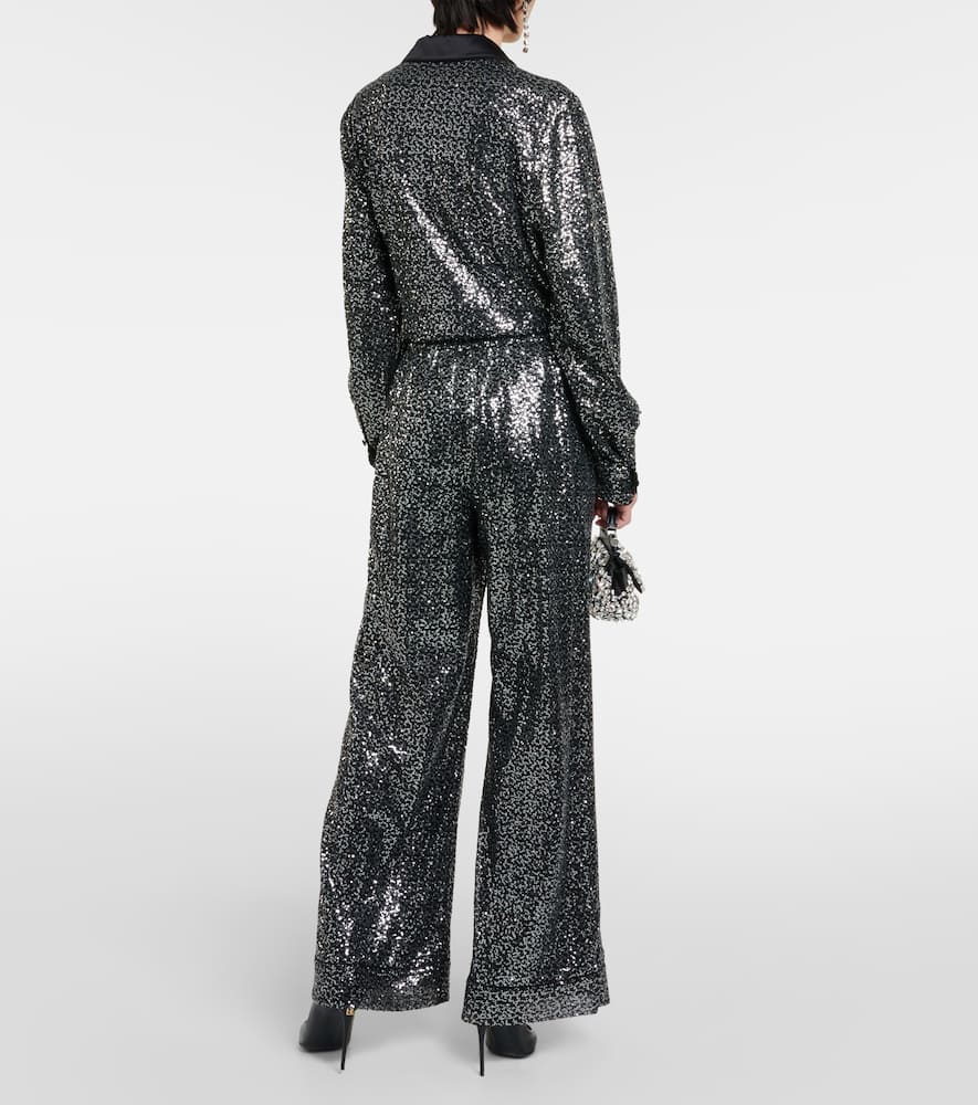 Sequined high-rise wide-leg pants