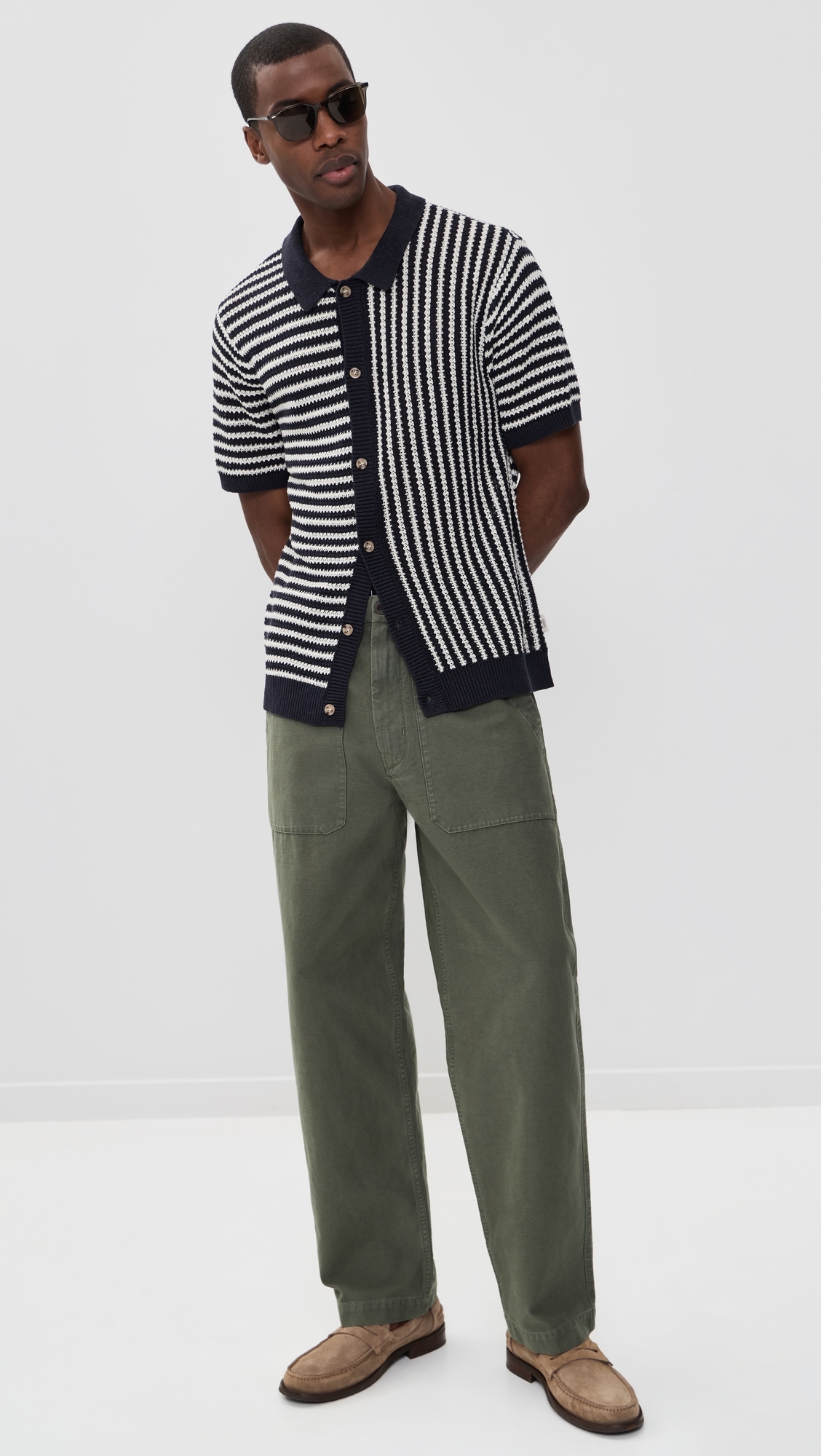 Linen Button Up Sweater Midnight/Egret
