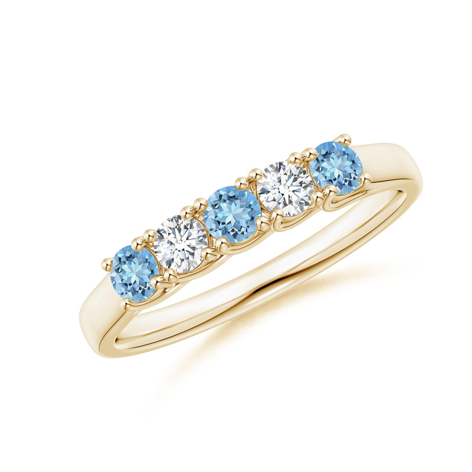 Angara 0.24 Carat Half Eternity Five Stone Aquamarine and Diamond Wedding Ring in 18K Yellow Gold