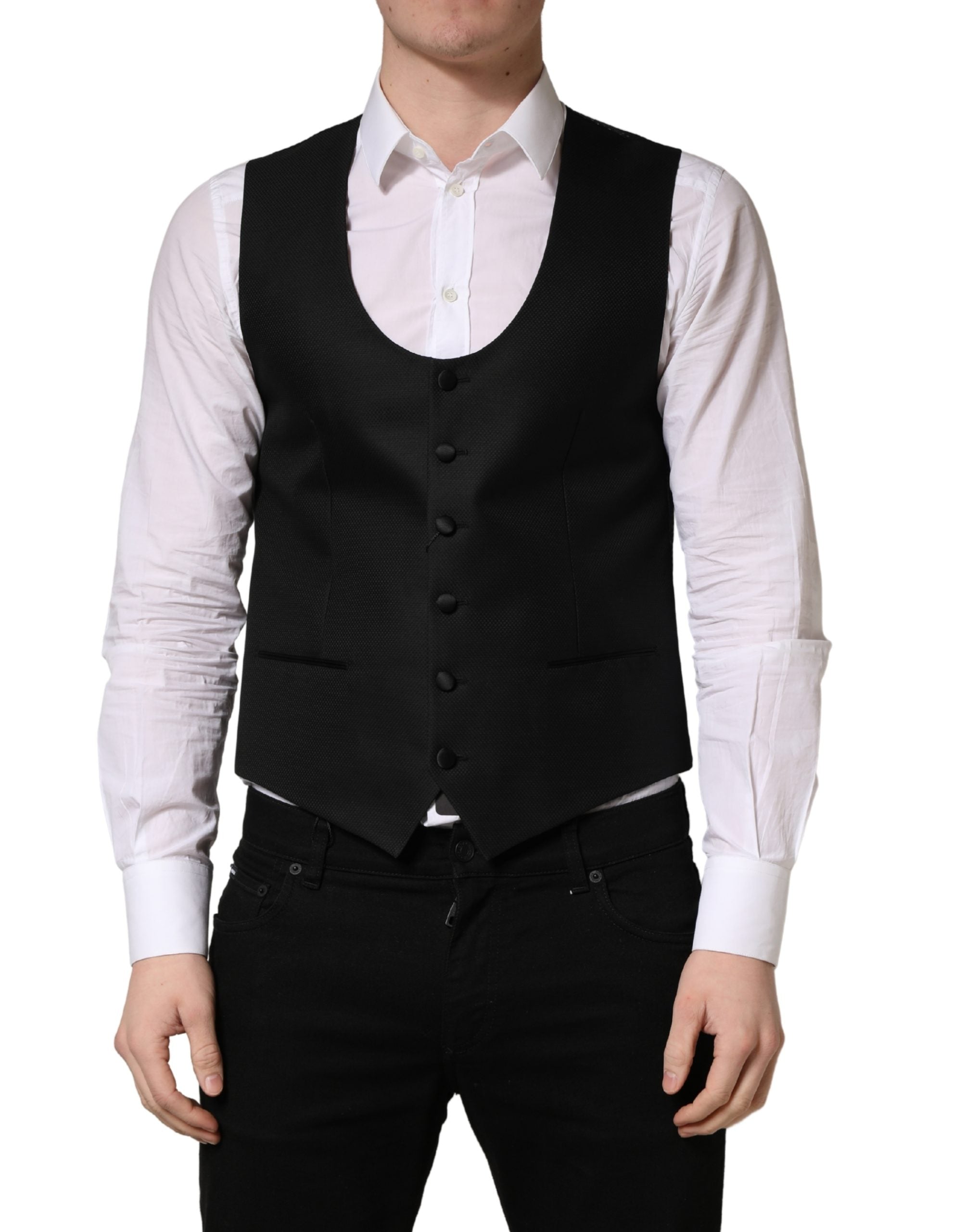Virgin Wool Silk Vest — Black