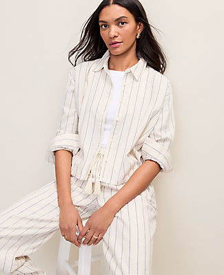 Ann Taylor Petite Striped Linen Button Down Shirt