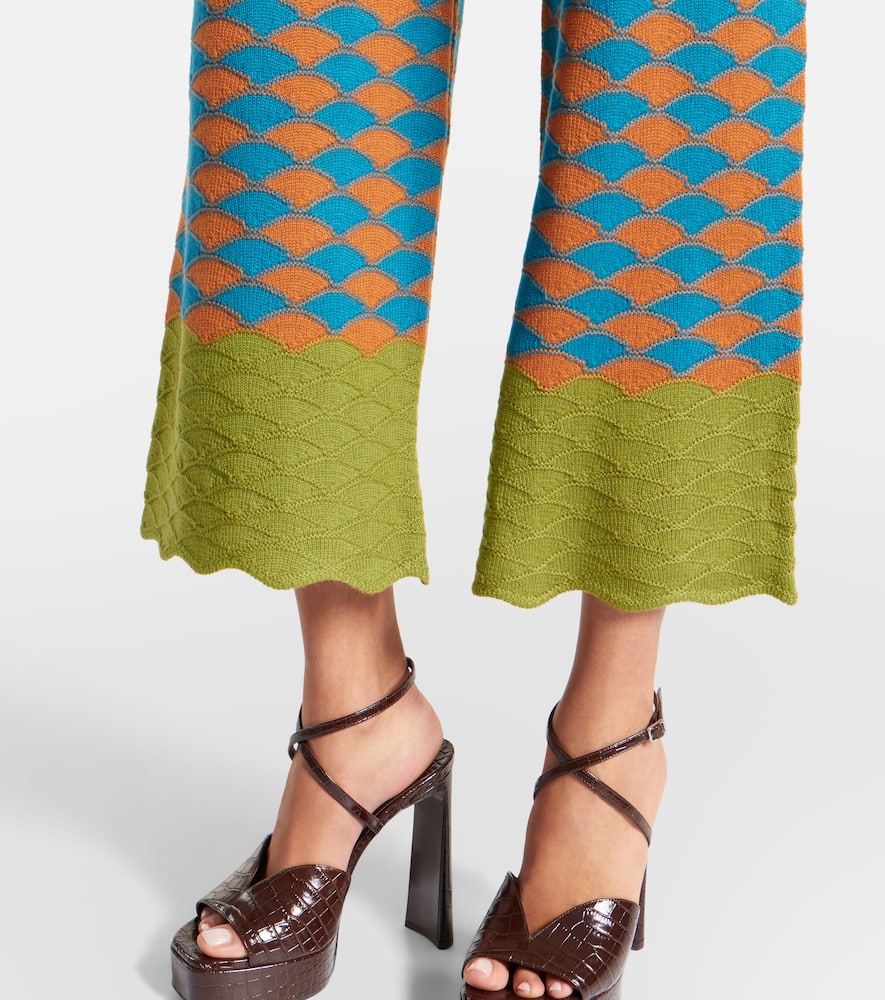 Intarsia knitted straight wool pants