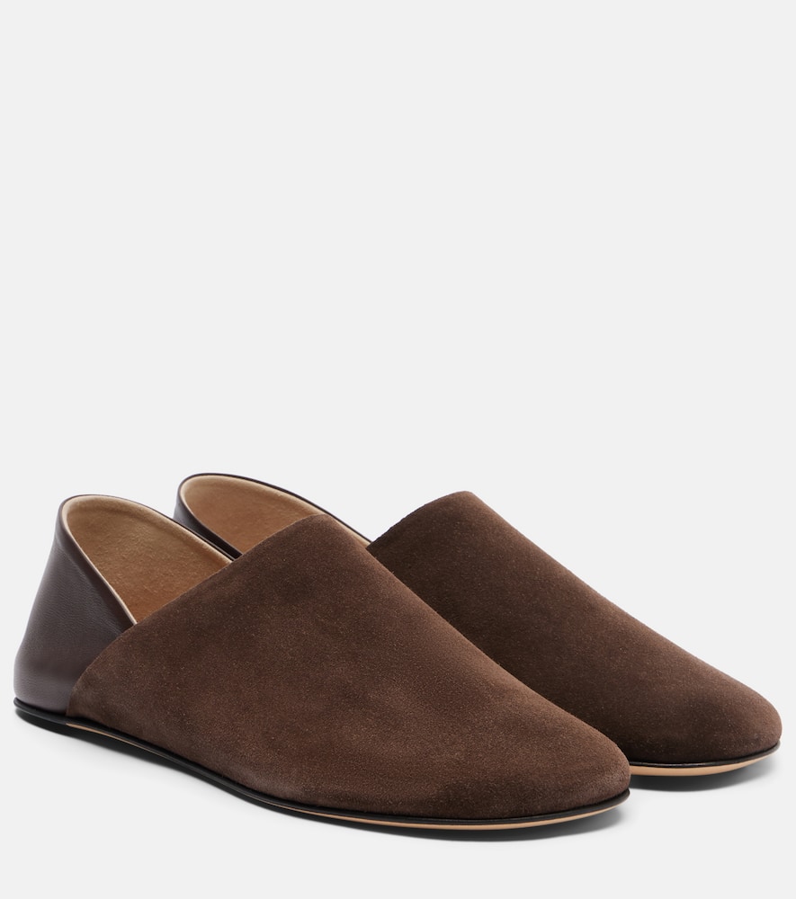 Leather-trimmed suede slip-on shoes