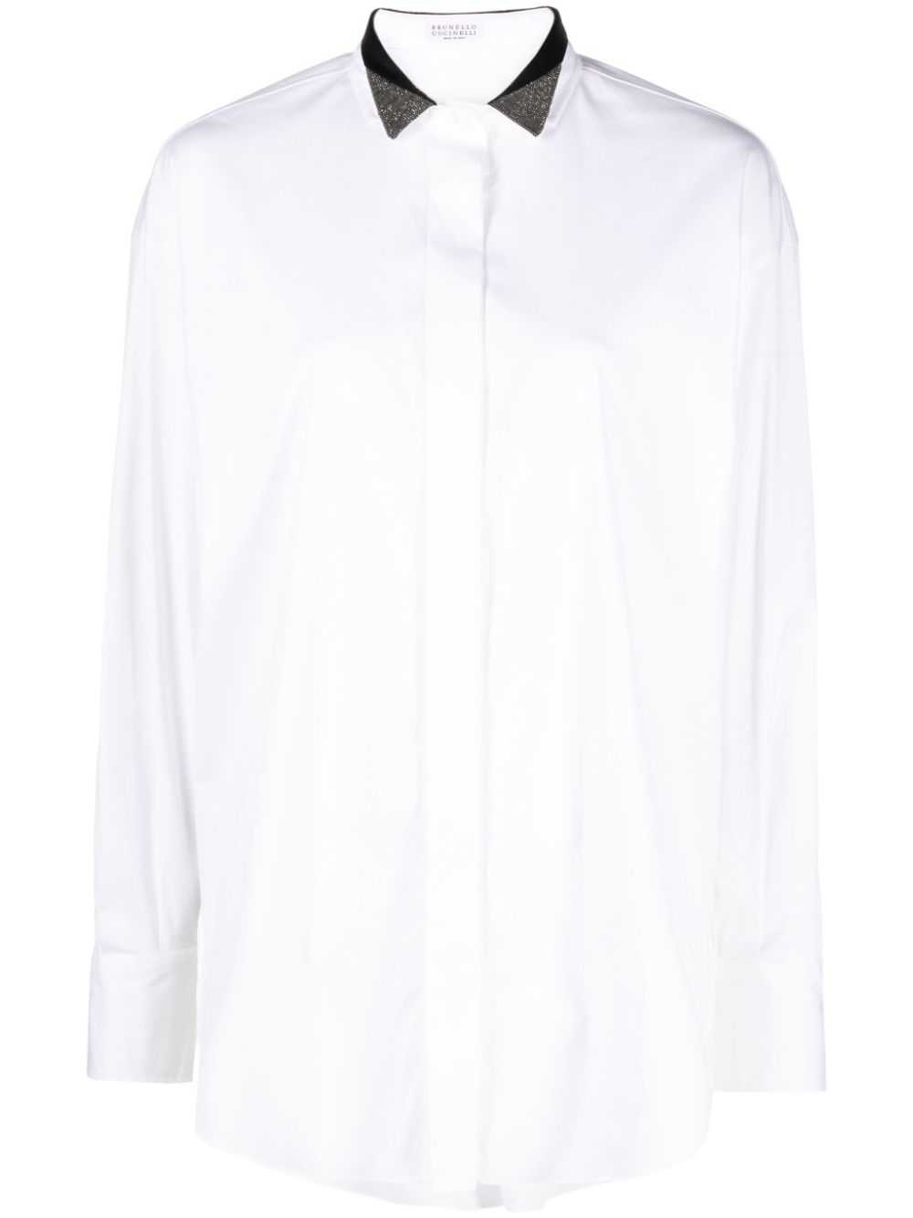 Monili-collar cotton-blend shirt - White