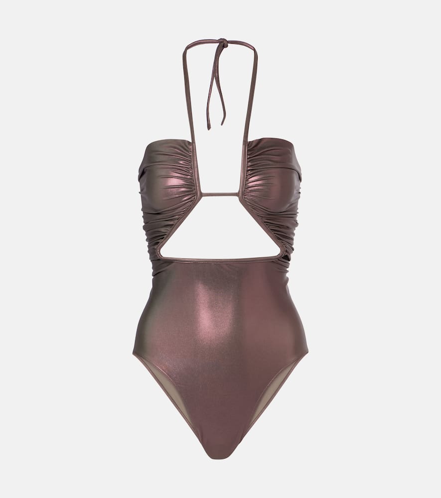 Metallic halterneck swimsuit
