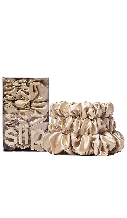 Slip Midi & Large Scrunchie Set Of 3 in Beige