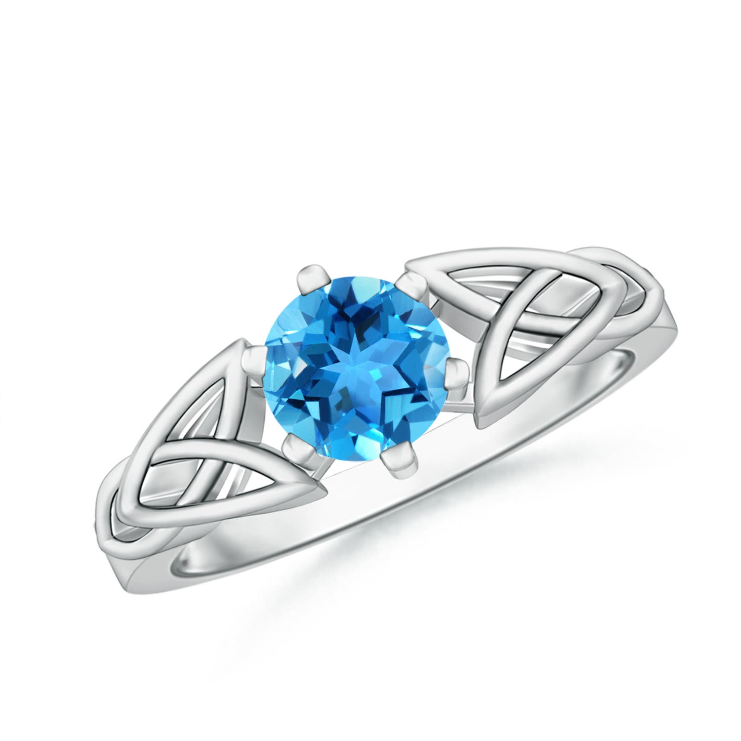 Angara 0.95 Carat Solitaire Round Swiss Blue Topaz Celtic Knot Ring in Platinum