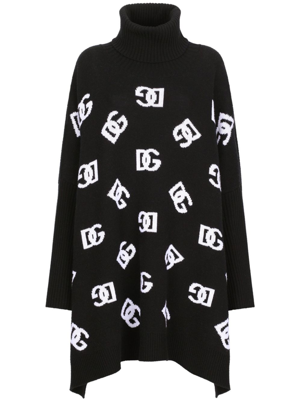 Logo-jacquard roll-neck poncho - Black