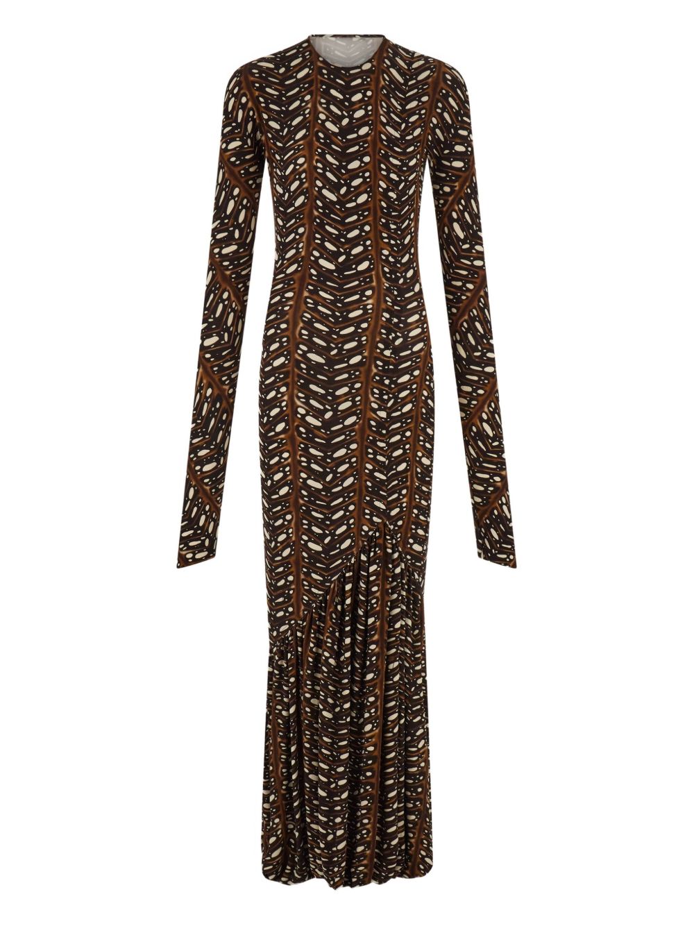 Leaf-print maxi dress - Brown