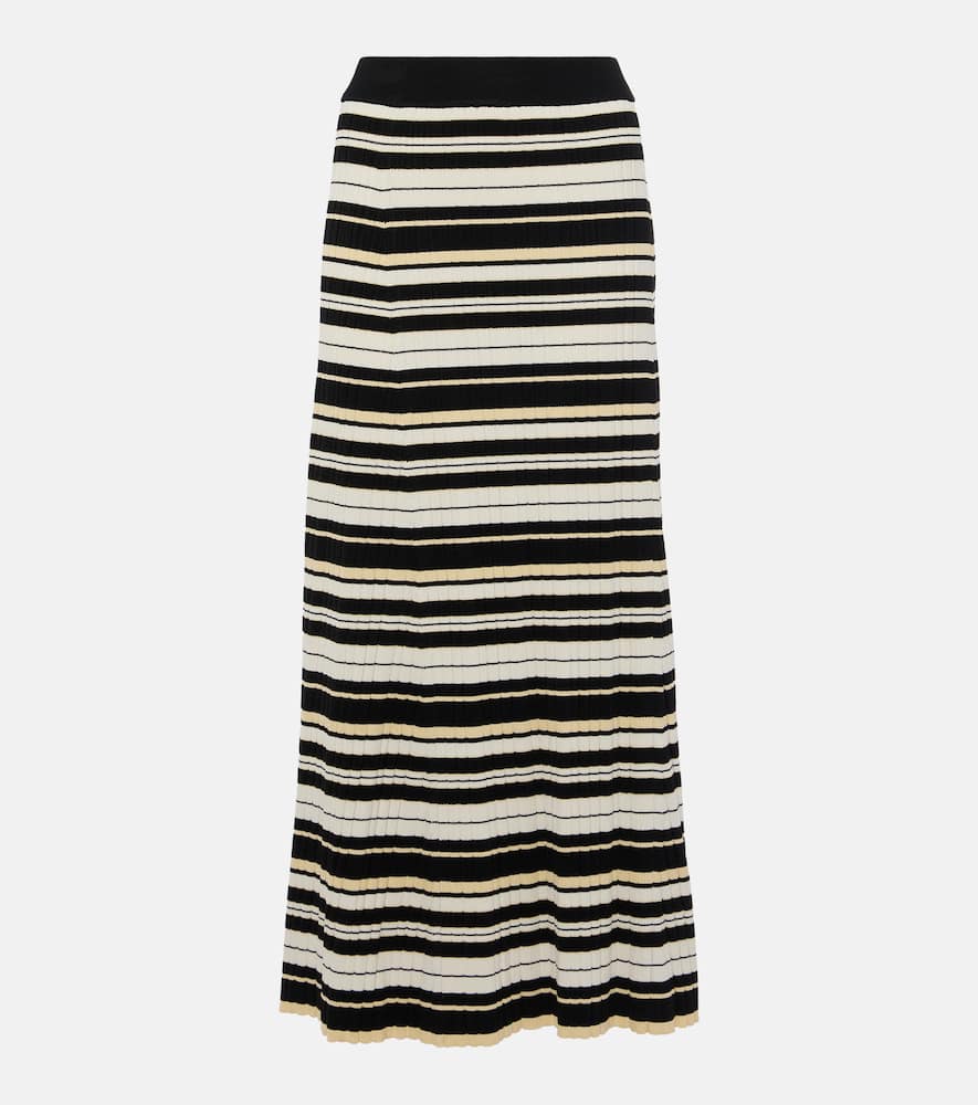 Ribbed-knit striped midi skirt