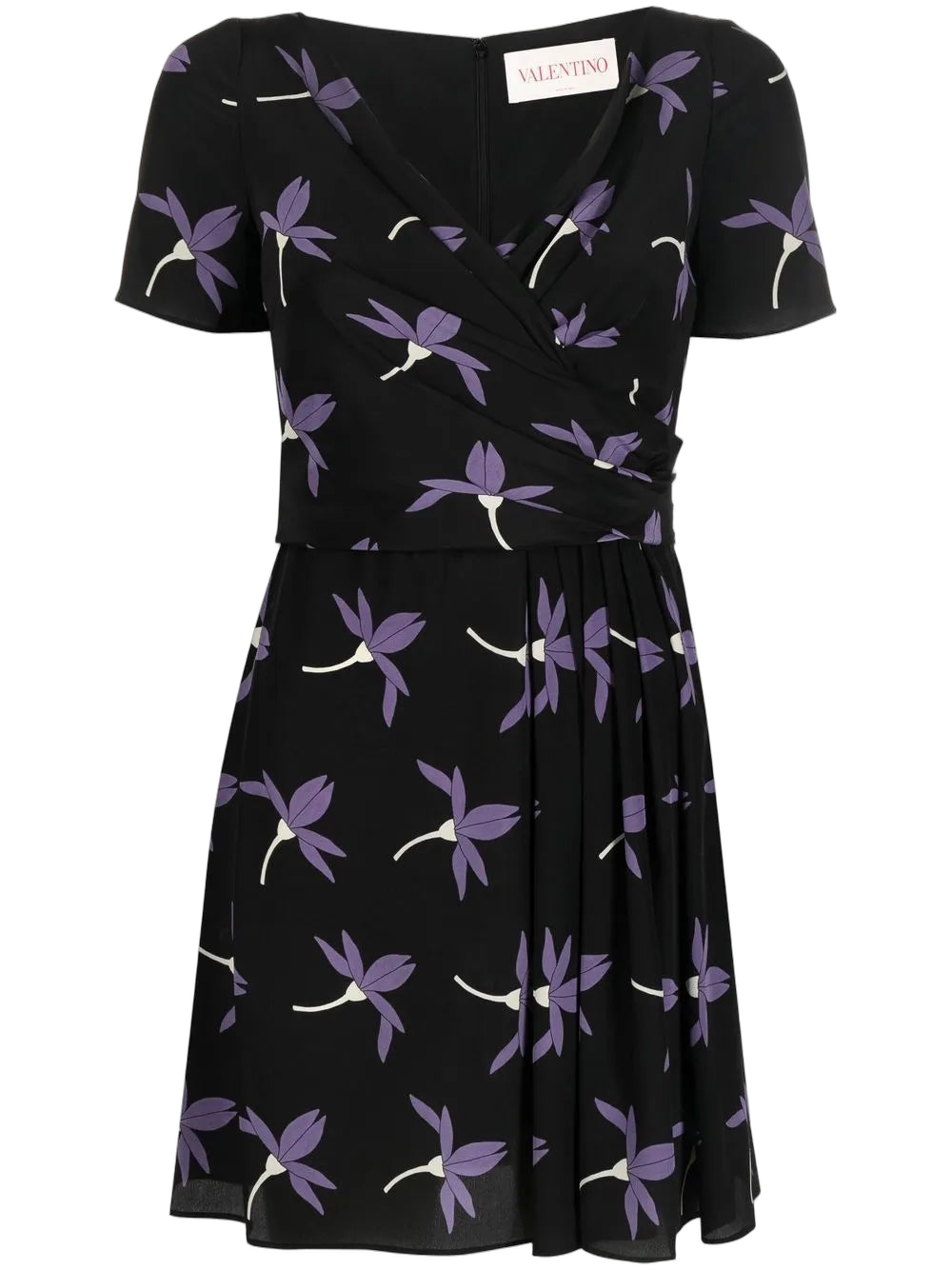 Floral-Print Pleated Dress — Black