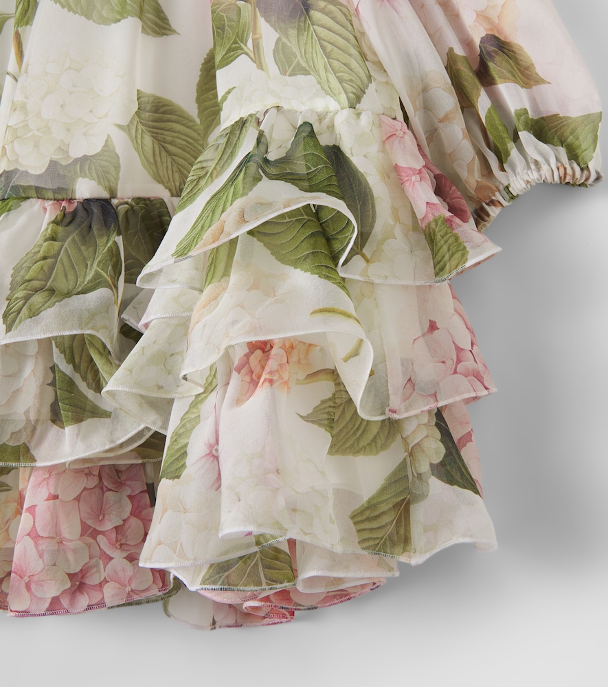 Floral ruffled silk chiffon dress