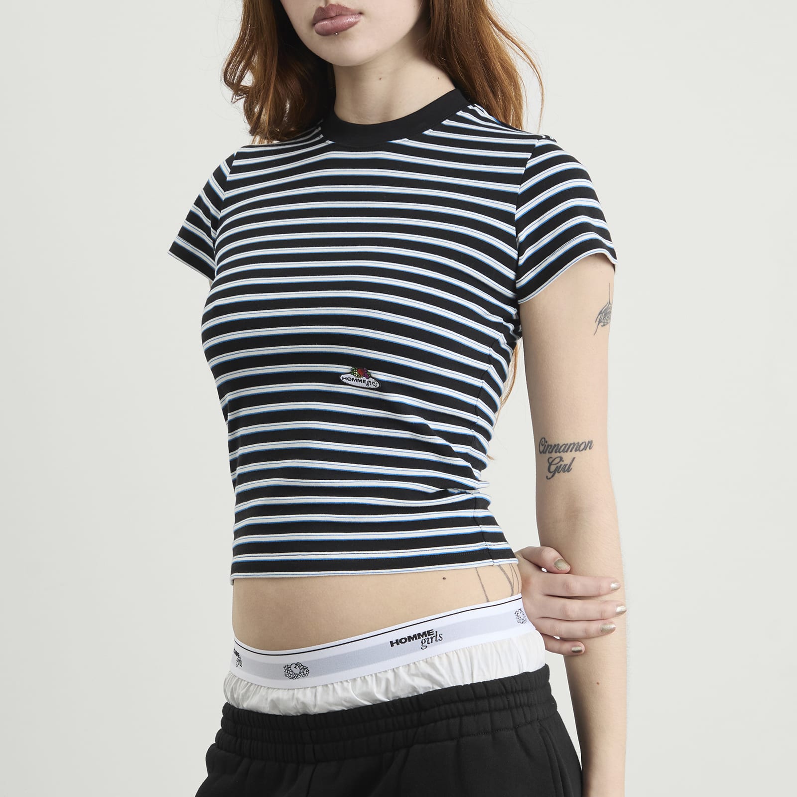 Women's Striped Baby T-Shirt in Baby Blue