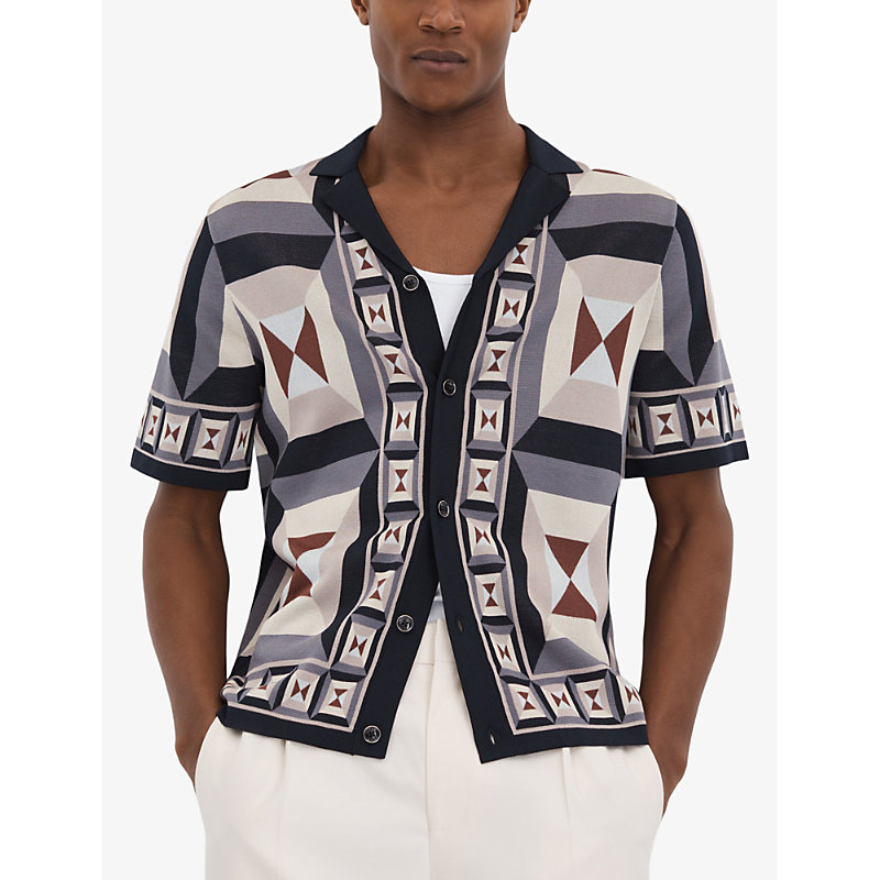 Mens Blue Multi Beresford Graphic-pattern Knitted Shirt L