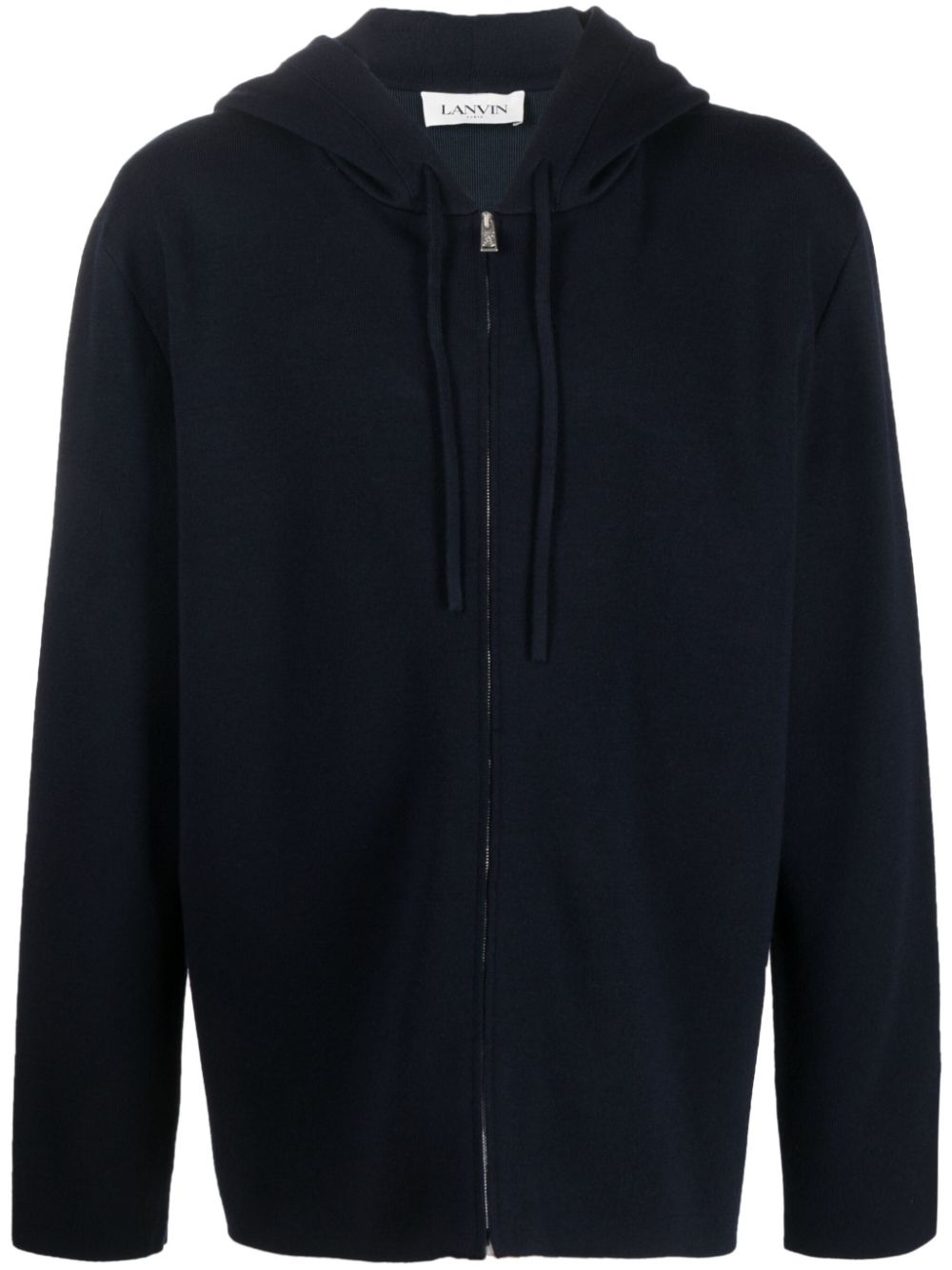 Logo-embroidered wool-blend hoodie - Blue