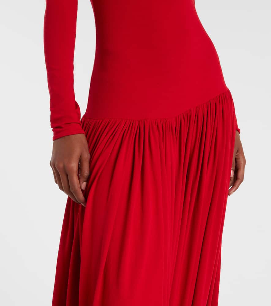 Asymmetric pleated turtleneck dress