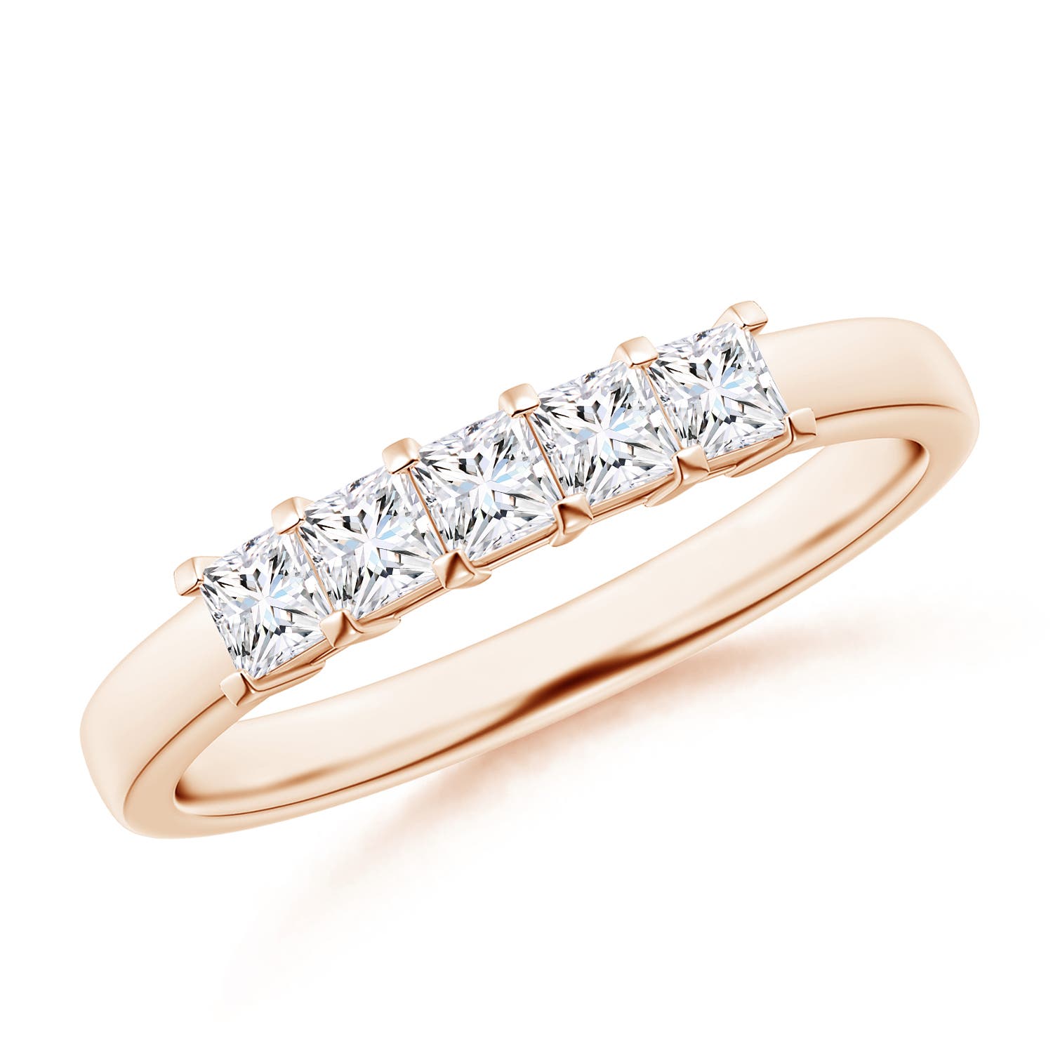 Angara 0.5 Carat Classic Five Stone Princess Diamond Wedding Ring for Her in 14K Rose Gold