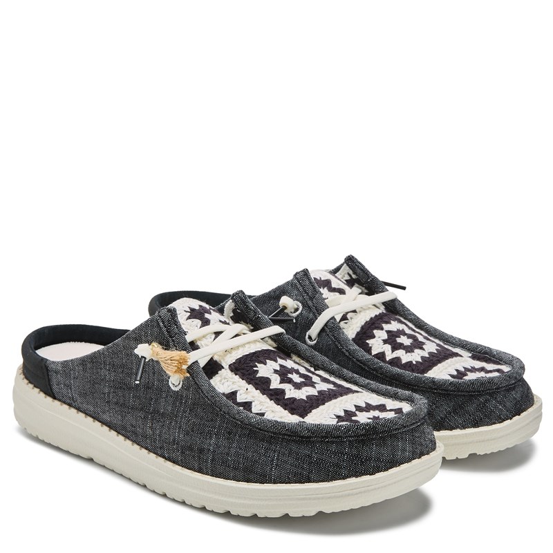 Women's Wendy Slip Cottage Crochet Mule Shoes (Black/White Multi)