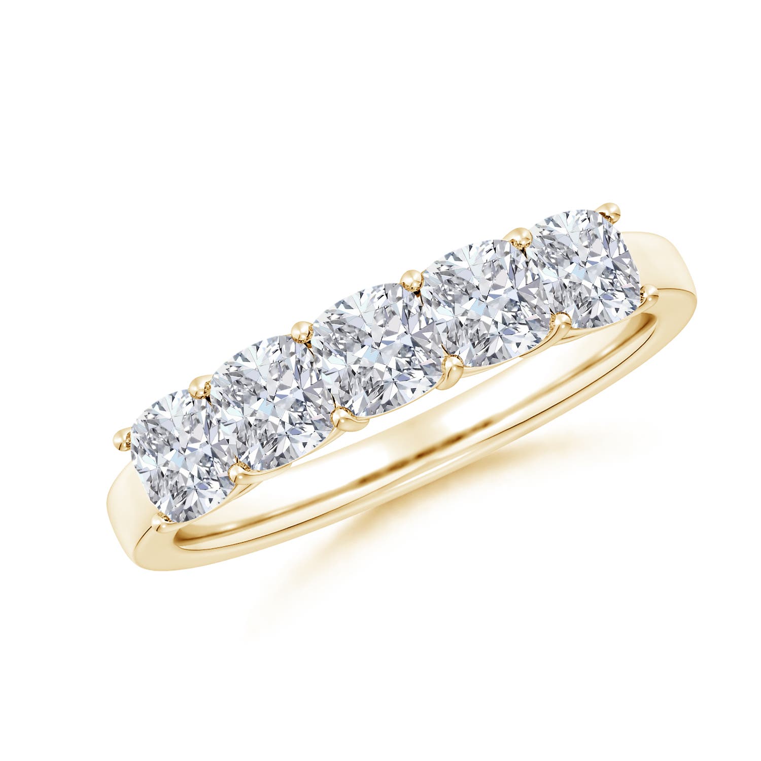 Angara 1.8 Carats Prong-Set Cushion Diamond Five Stone Wedding Ring in 18K Yellow Gold