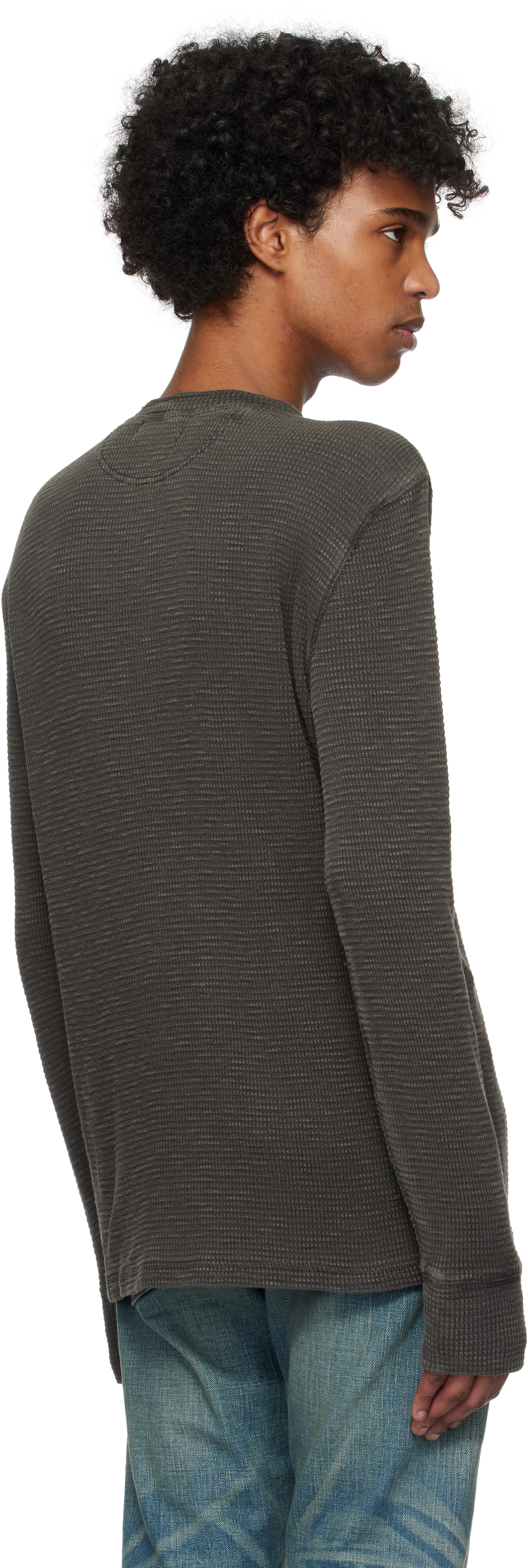 RRL Black Waffle-Knit Henley
